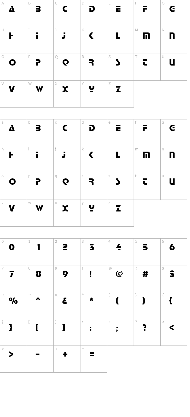 PT Technobop character map