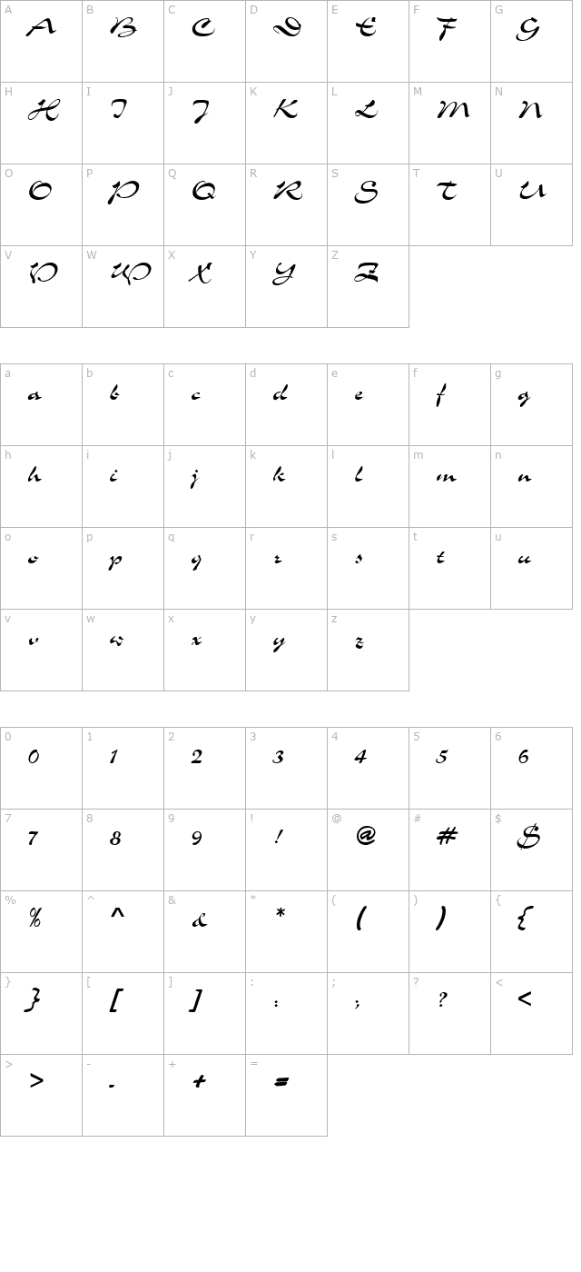 PT Whimsy character map