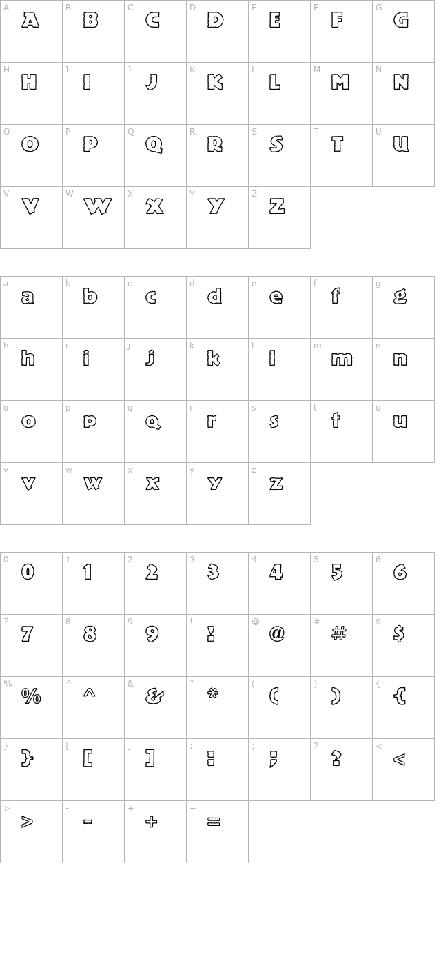 Publicity Gothic ICG Out character map