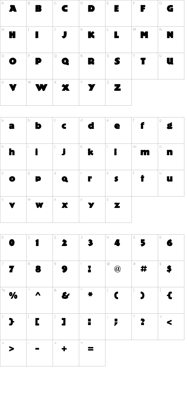 Publicity Gothic ICG Solid character map