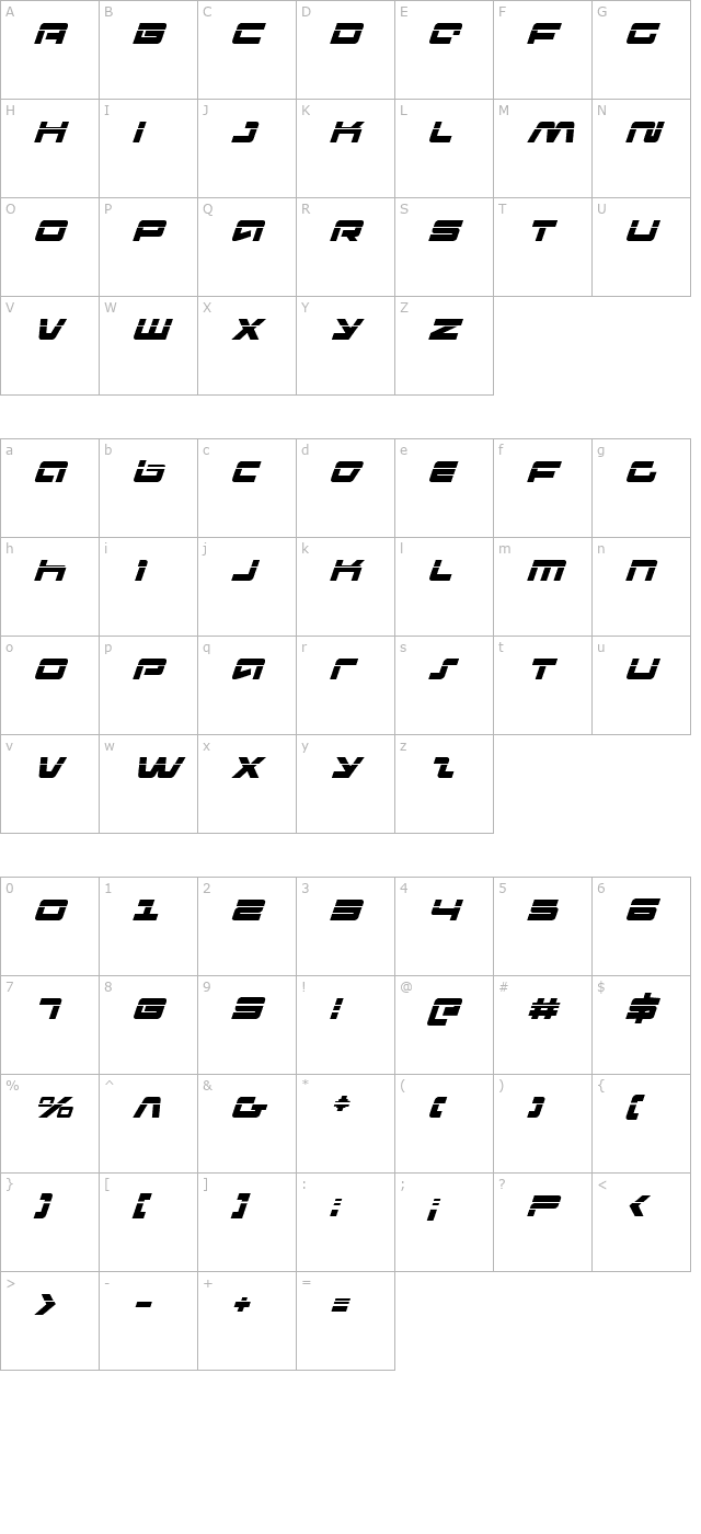 Pulse Rifle Laser Italic character map