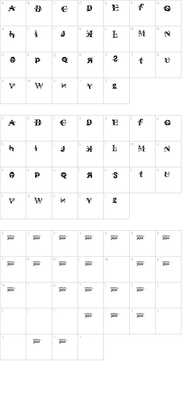 Pulse Sans Virgin character map