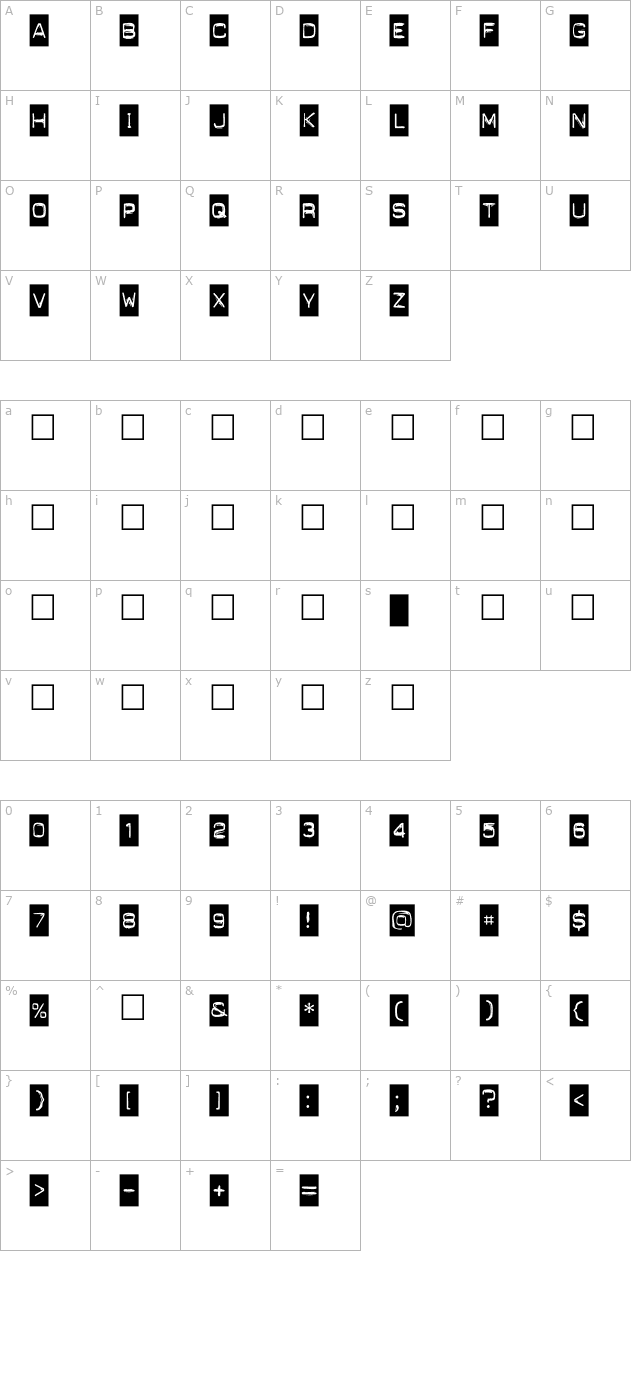 punchlabel-regular character map