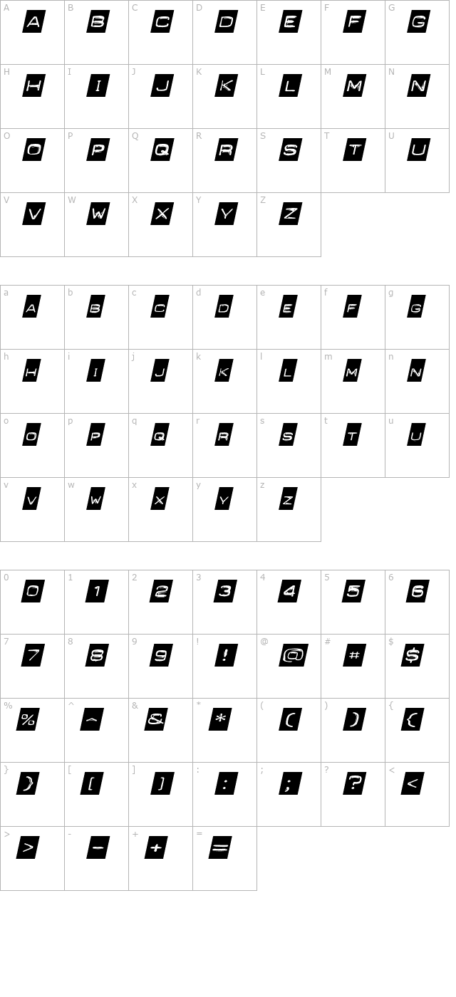 PunchLabelExtended Italic character map