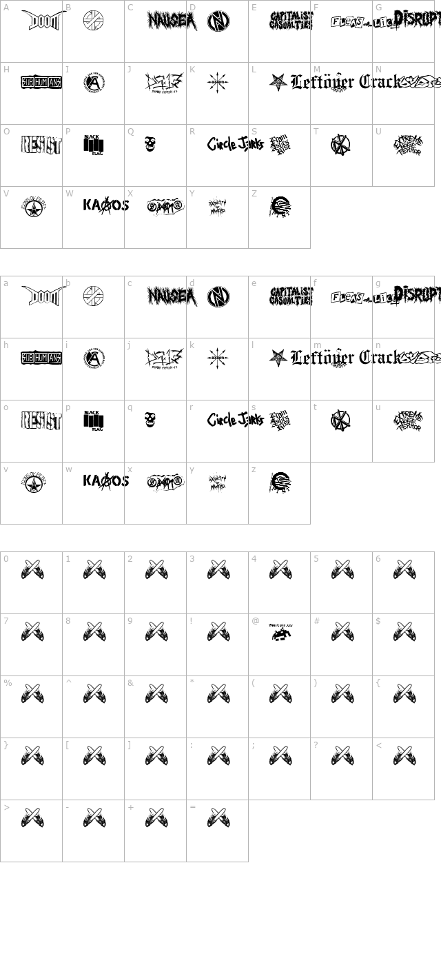 Punk Rawk character map