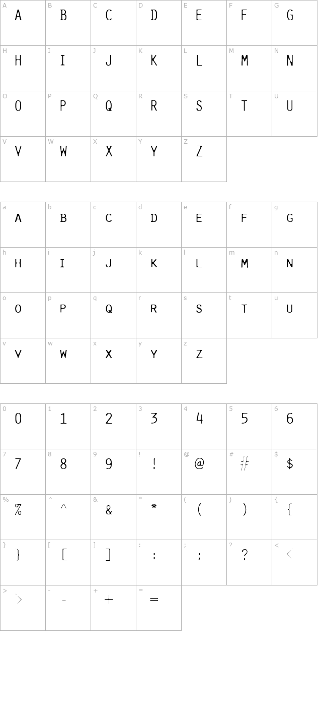 pure-lightcap character map