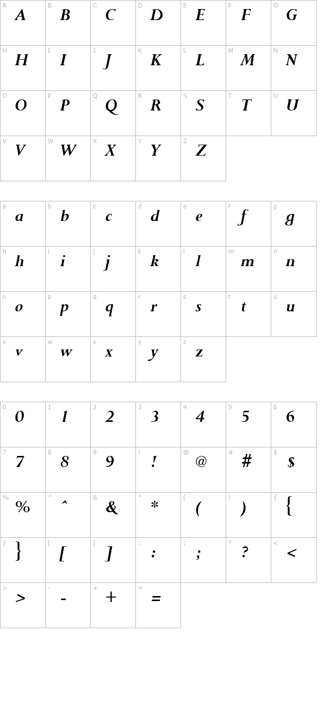 purloin-bold-italic character map