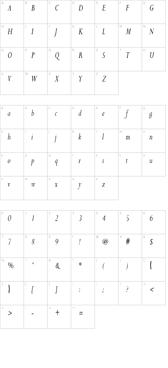 purloincondensed-italic character map