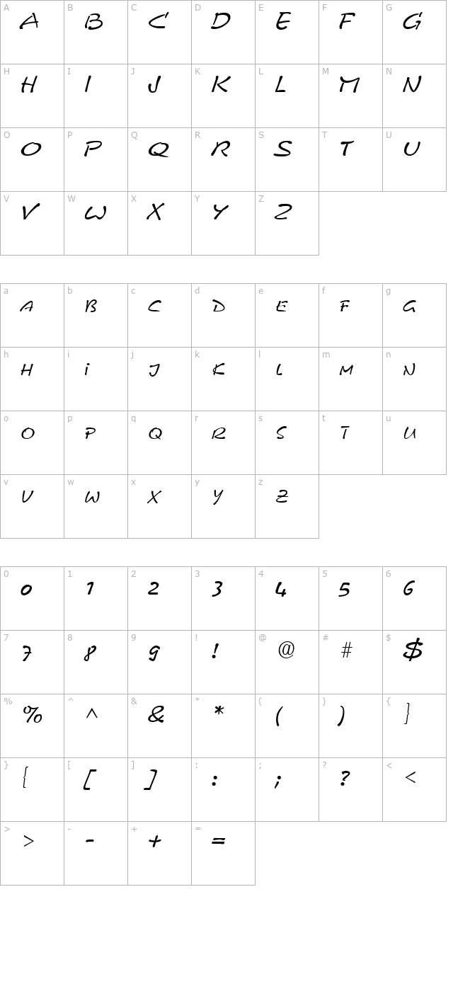 PyxidQuick Regular character map