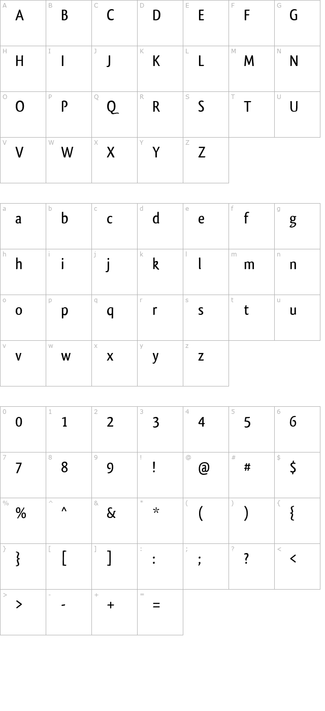 qlassik-medium character map