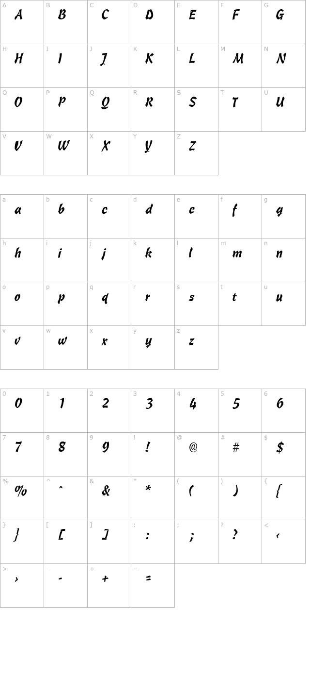 qtcascadetype-regular character map