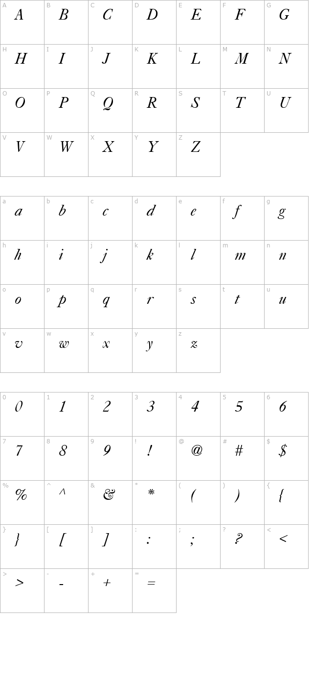 QTCaslan Italic character map