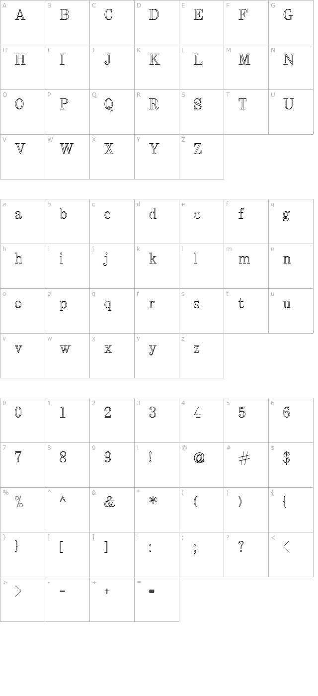 QTCraigetypeOutline Regular character map