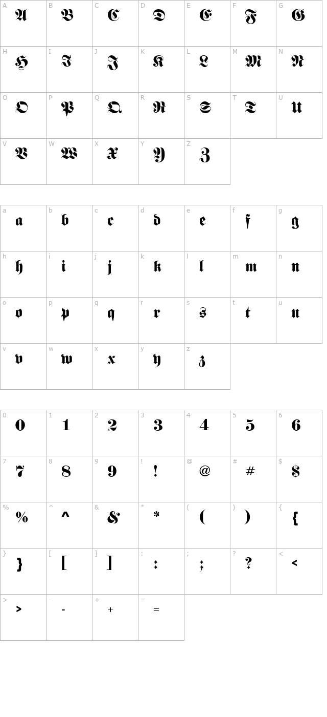 QTFraktur Regular character map