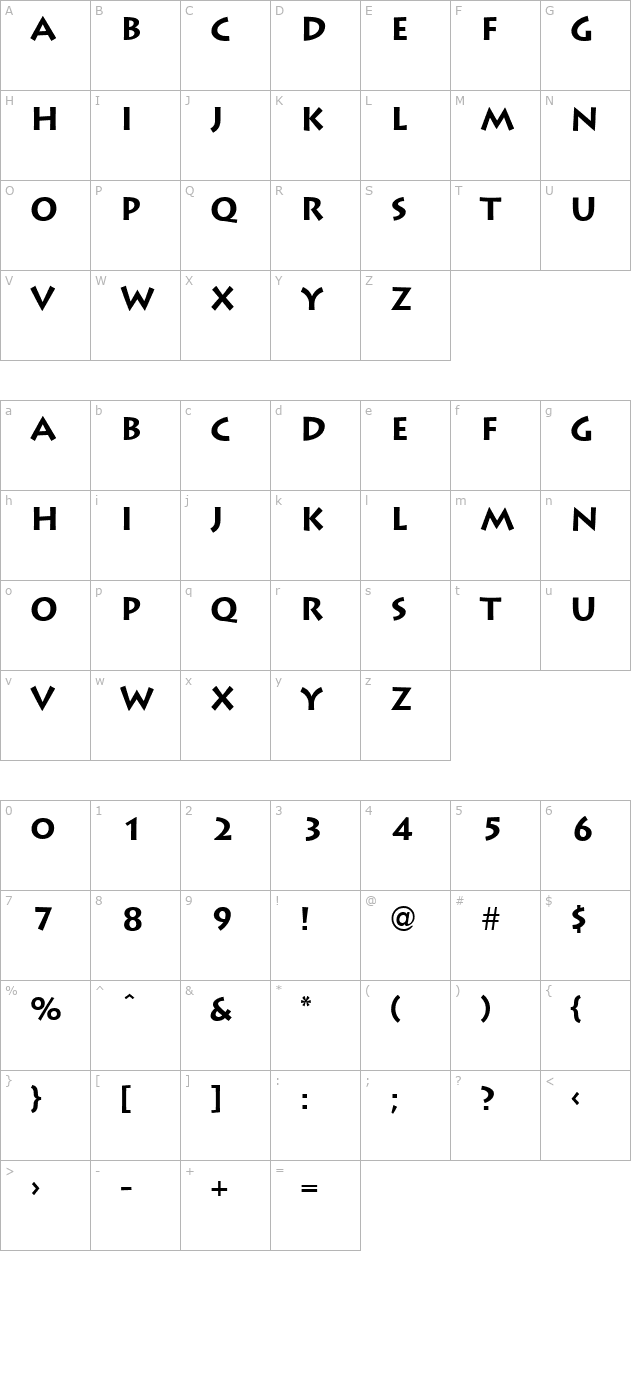 QTGreece Regular character map