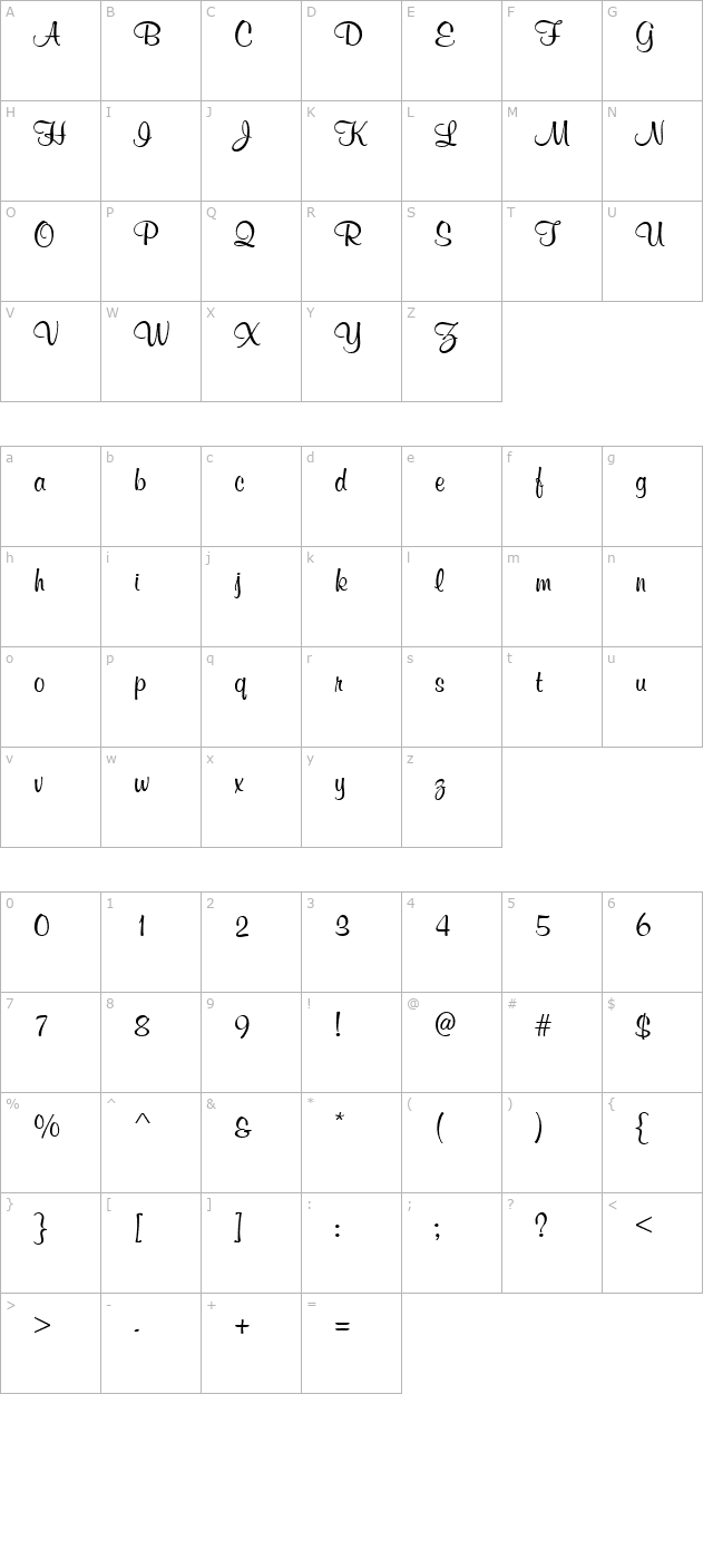 qtmerryscript-regular character map