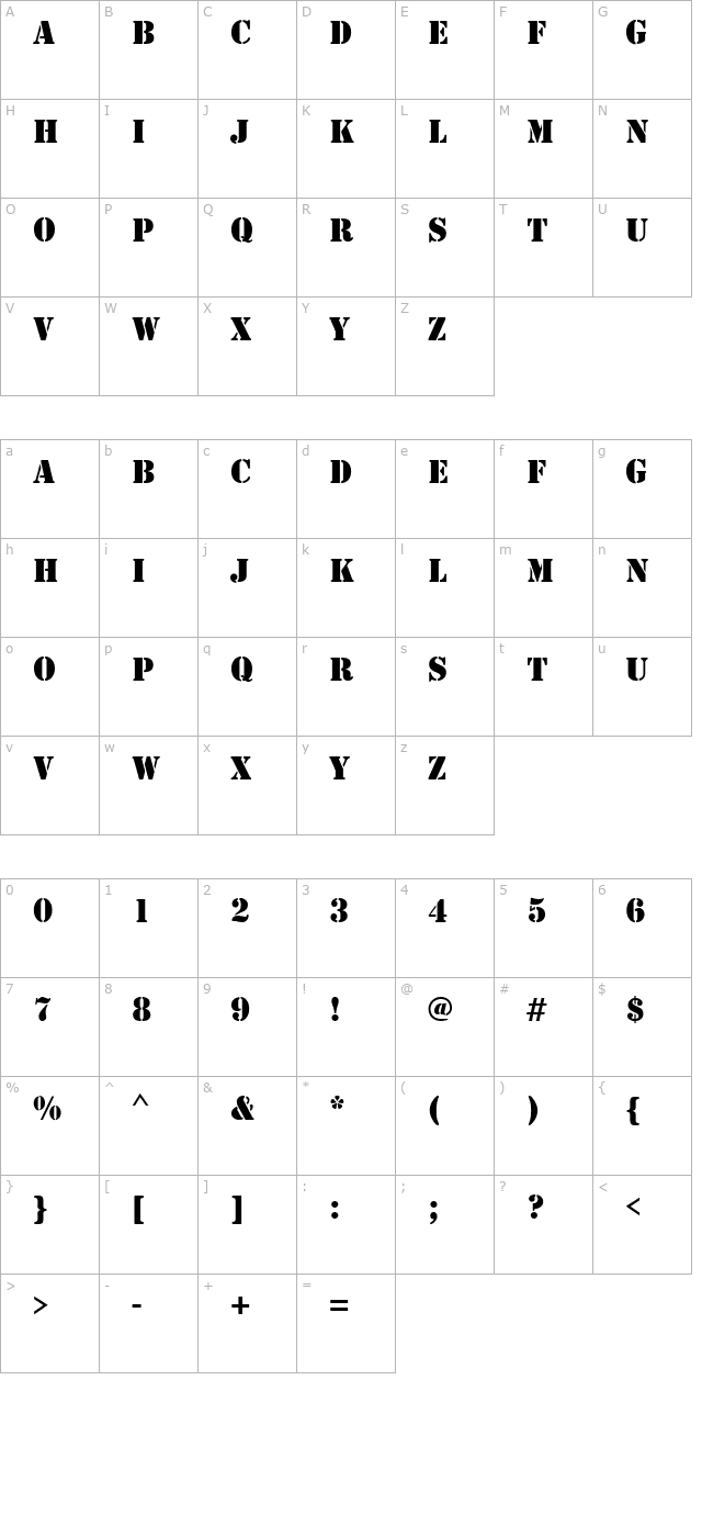 QTMilitary Regular character map