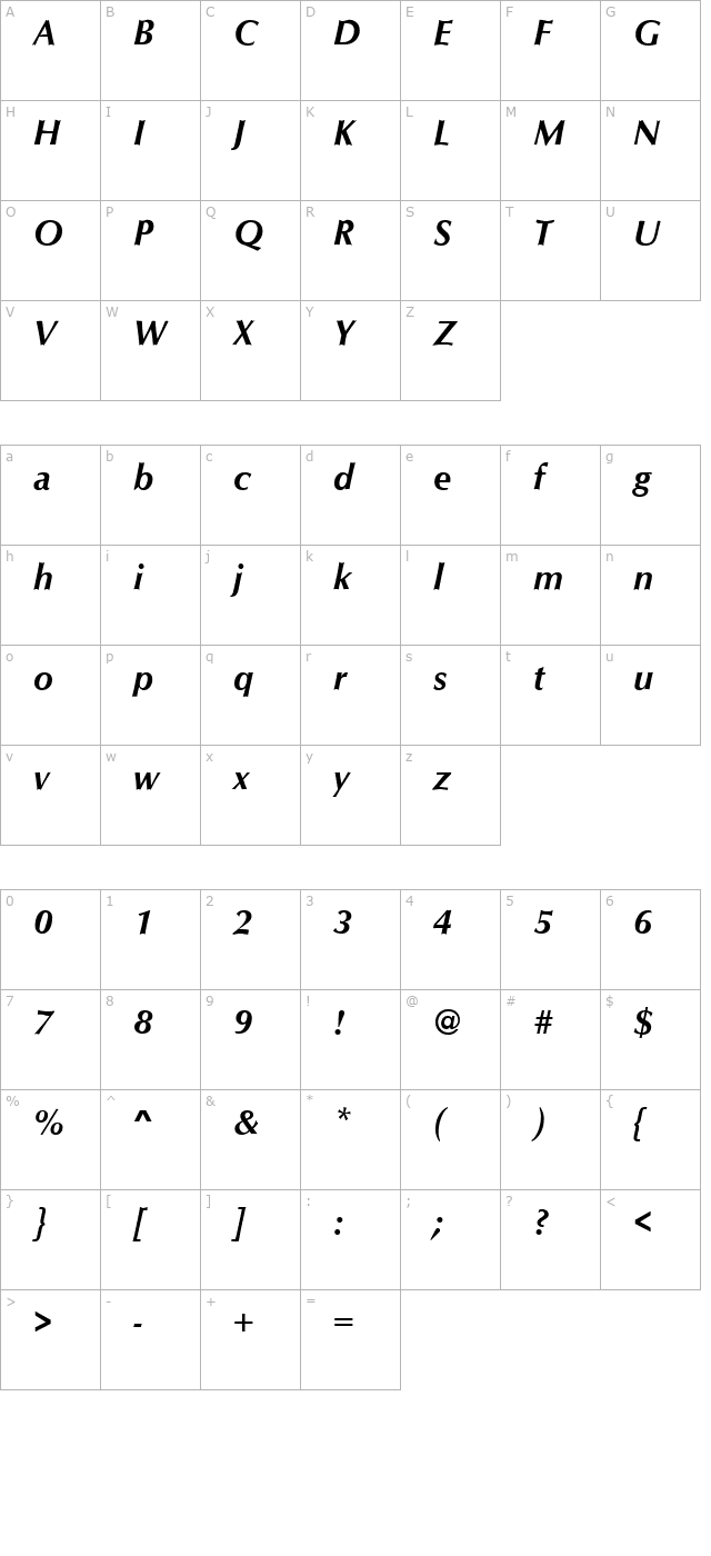 QTOptimum Bold Italic character map