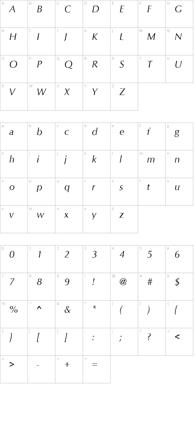 qtoptimum-italic character map