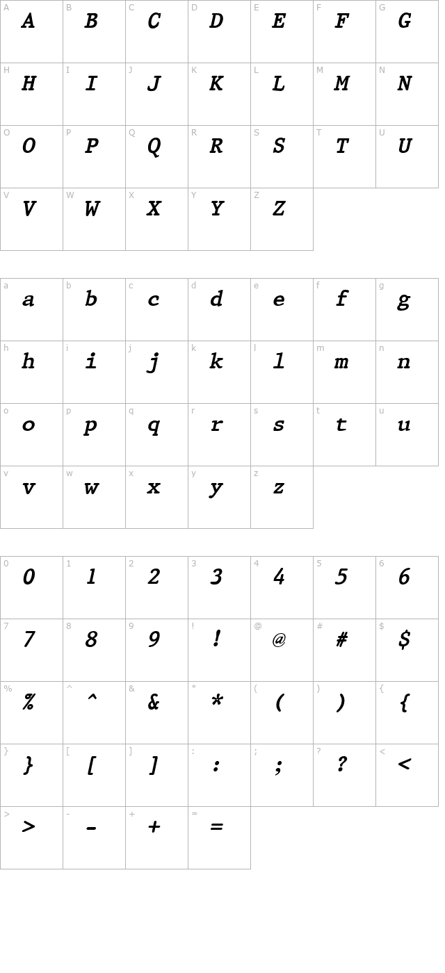 qtpristine-bold-italic character map