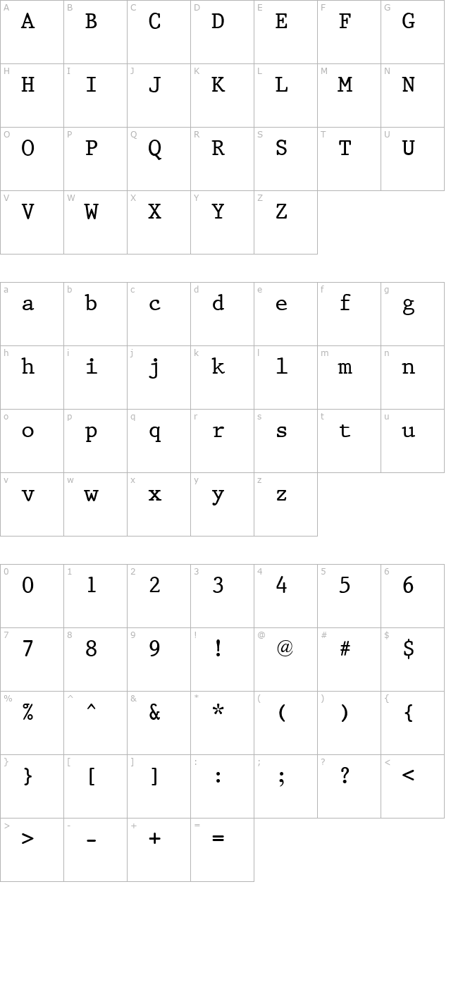 QTPristine Regular character map