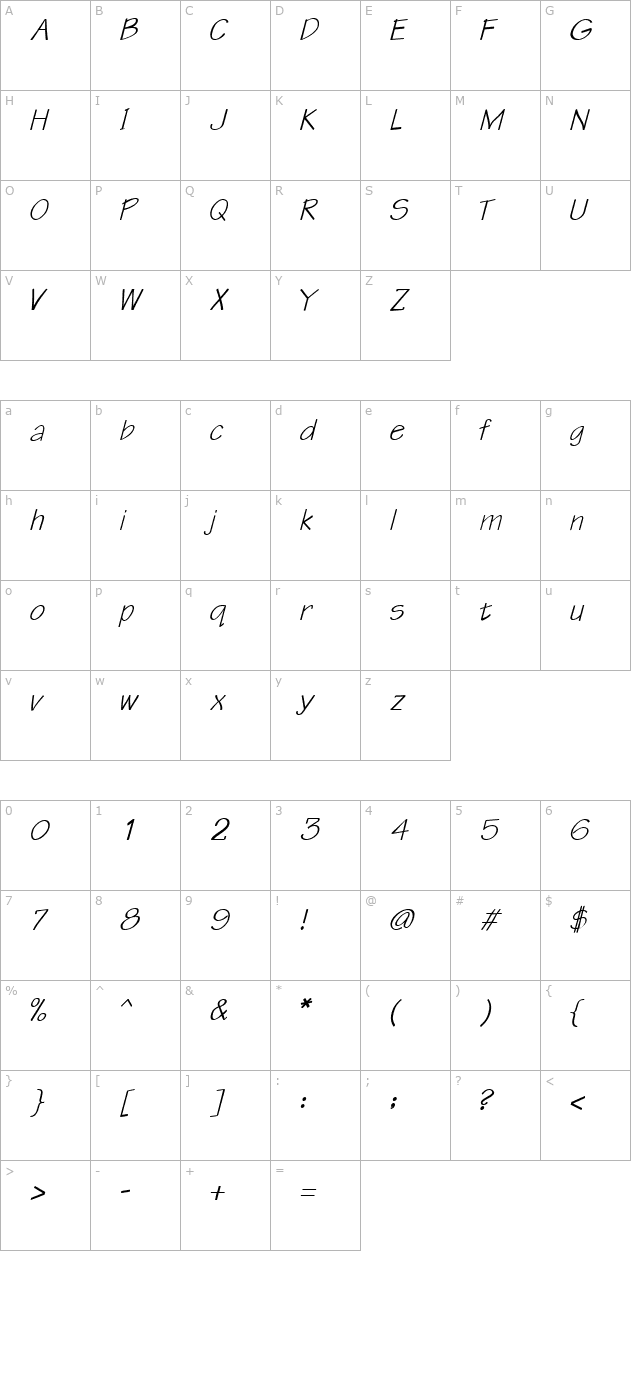 qttechtone-bold-italic character map