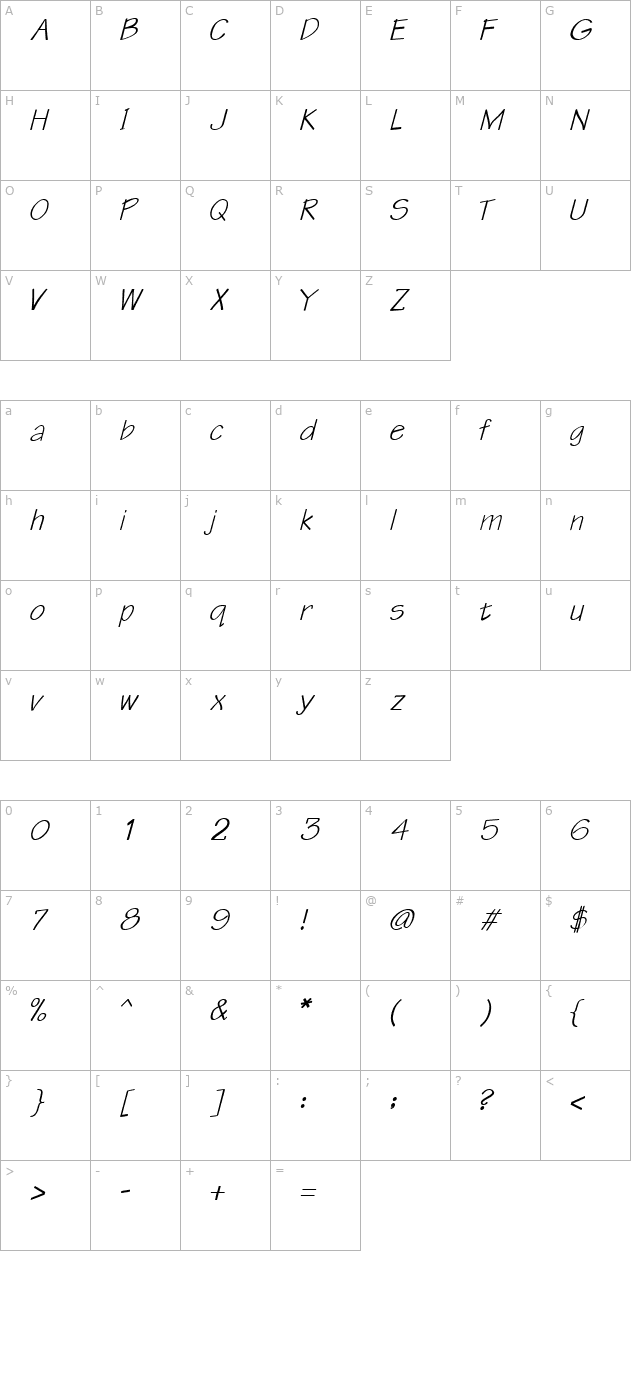 QTTechtone Bold Italic character map