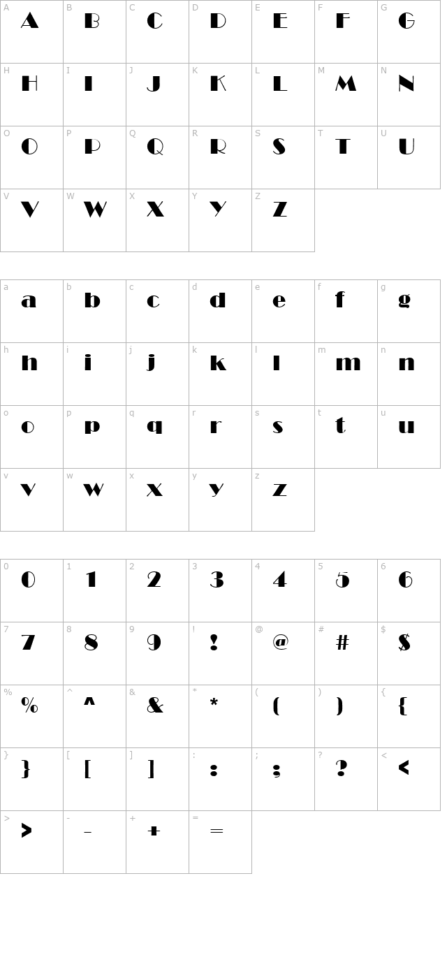 QTTheatre Regular character map