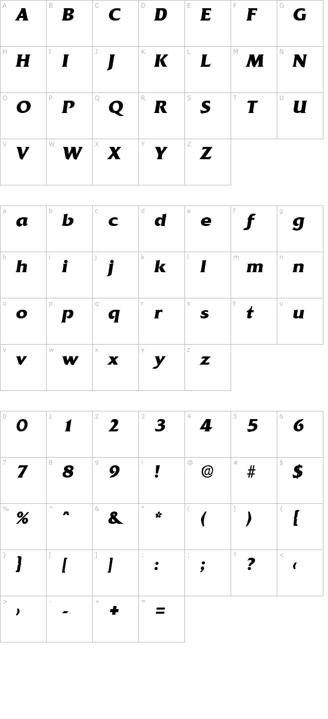 quadrat-boldita character map