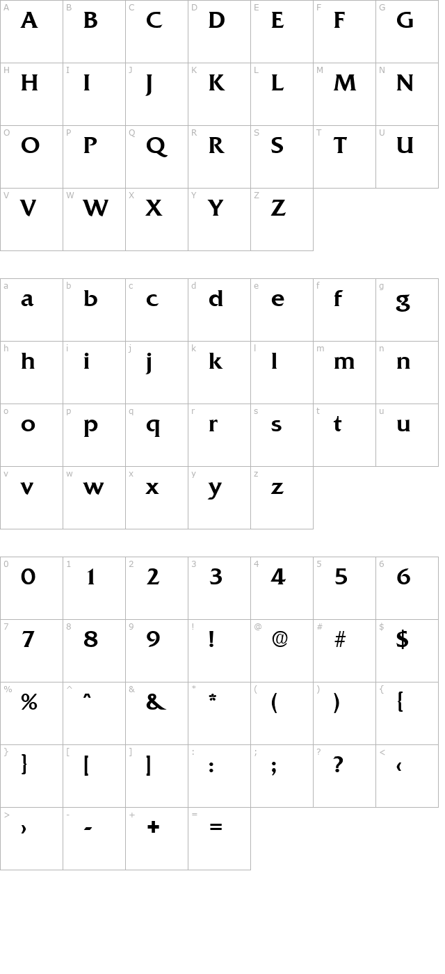 Quadrat-Medium character map