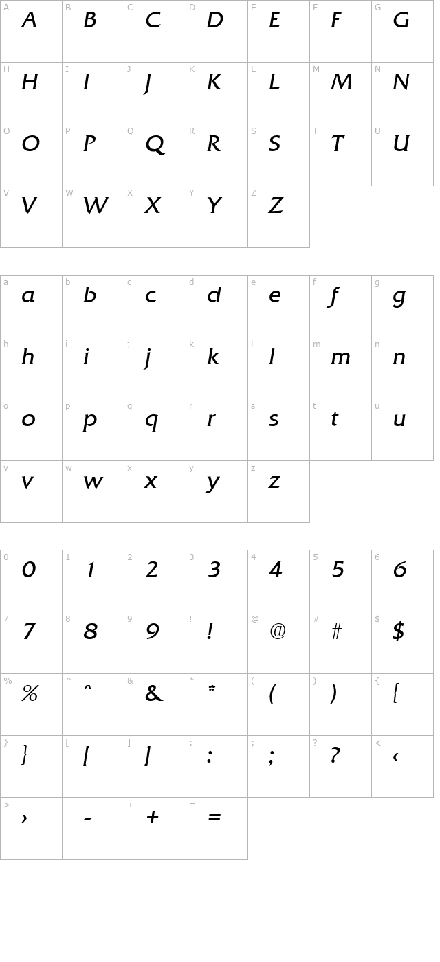 Quadrat-Serial-Light-RegularItalic character map