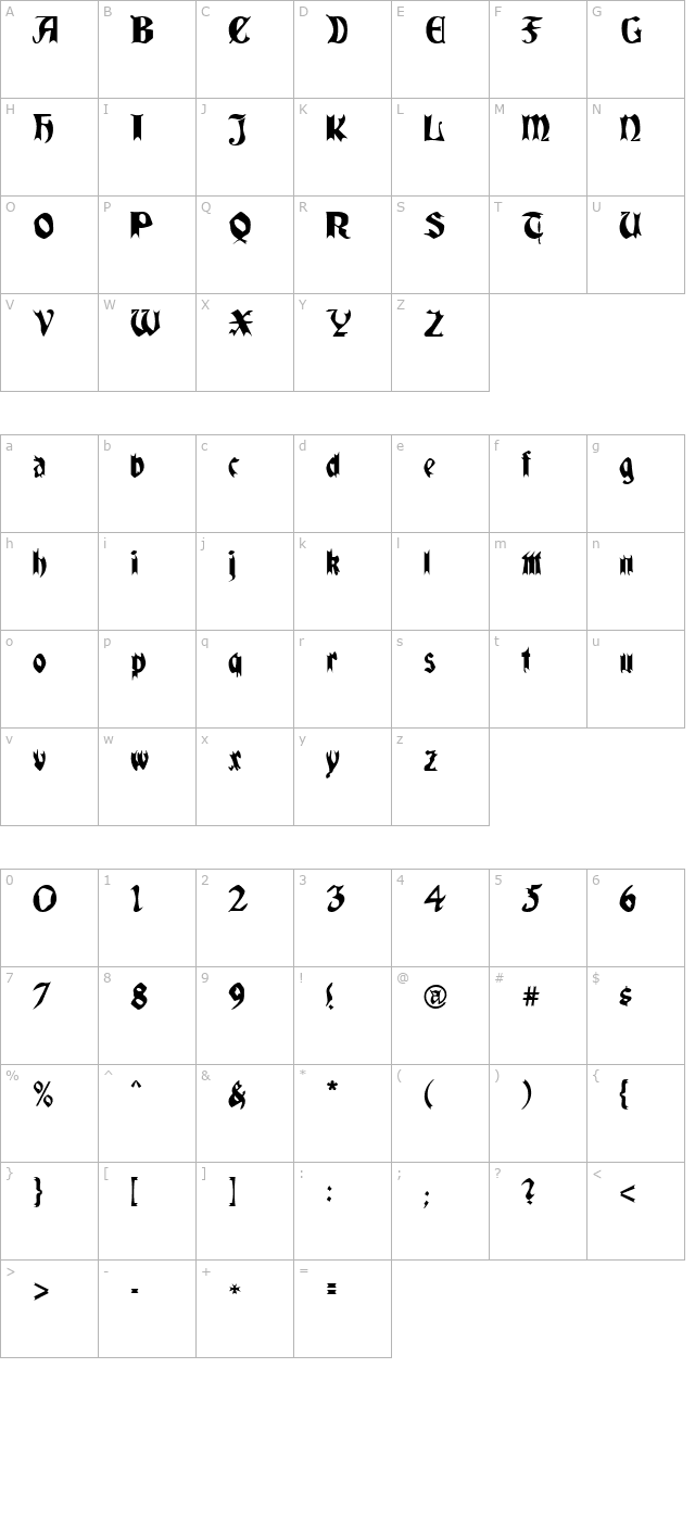 QuaelGothic character map