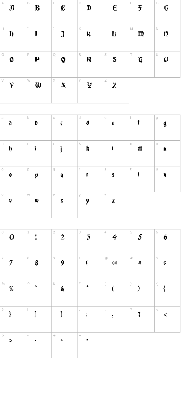 QuaelGothicCondensed character map