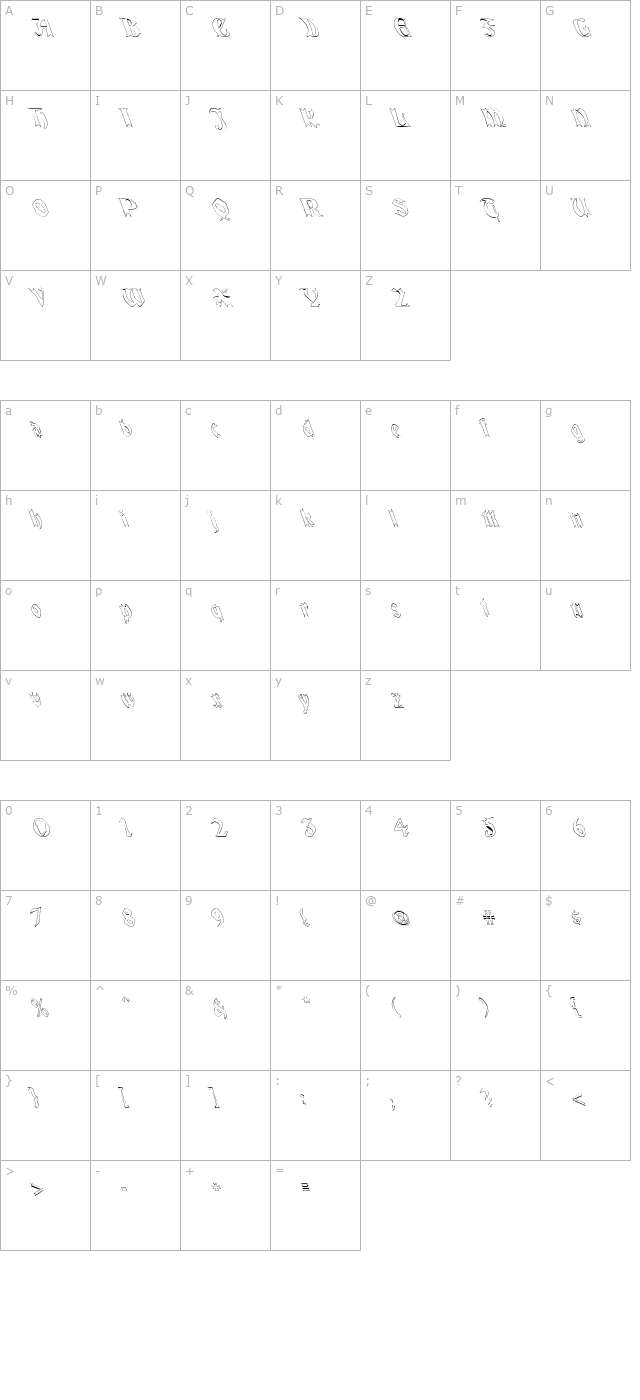 quaelgothichollowleftycondensed character map