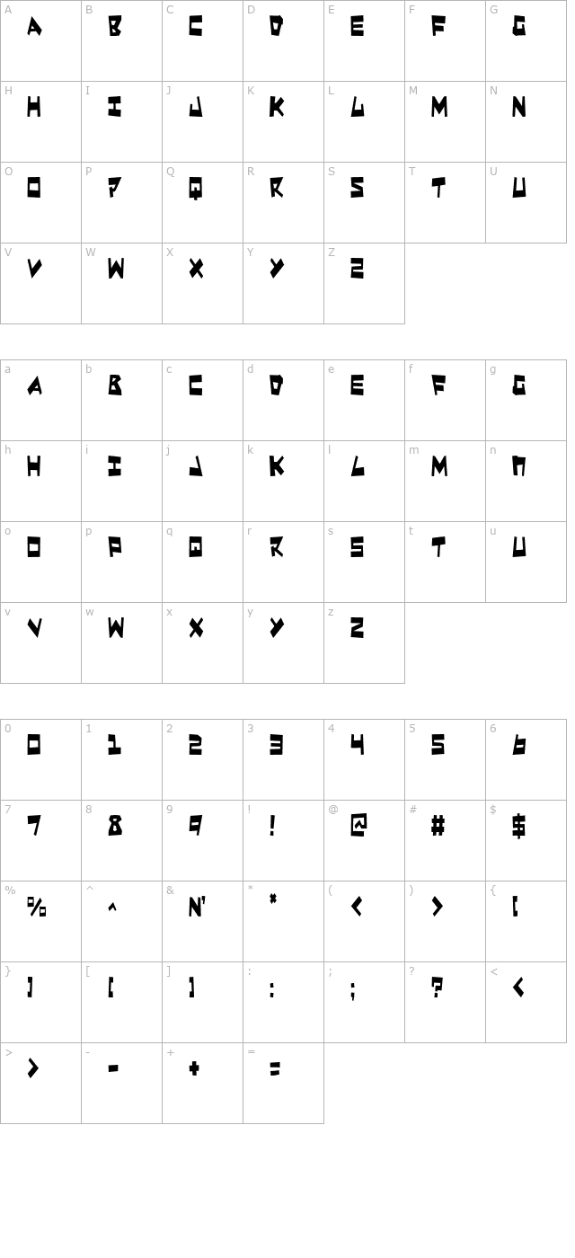 quake-n-shake-condensed character map