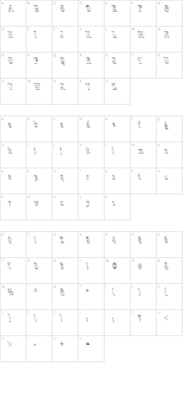 Quardi Bold Italic character map