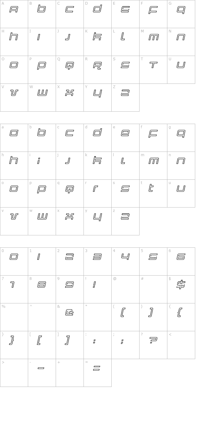 Quark Outline Italic character map