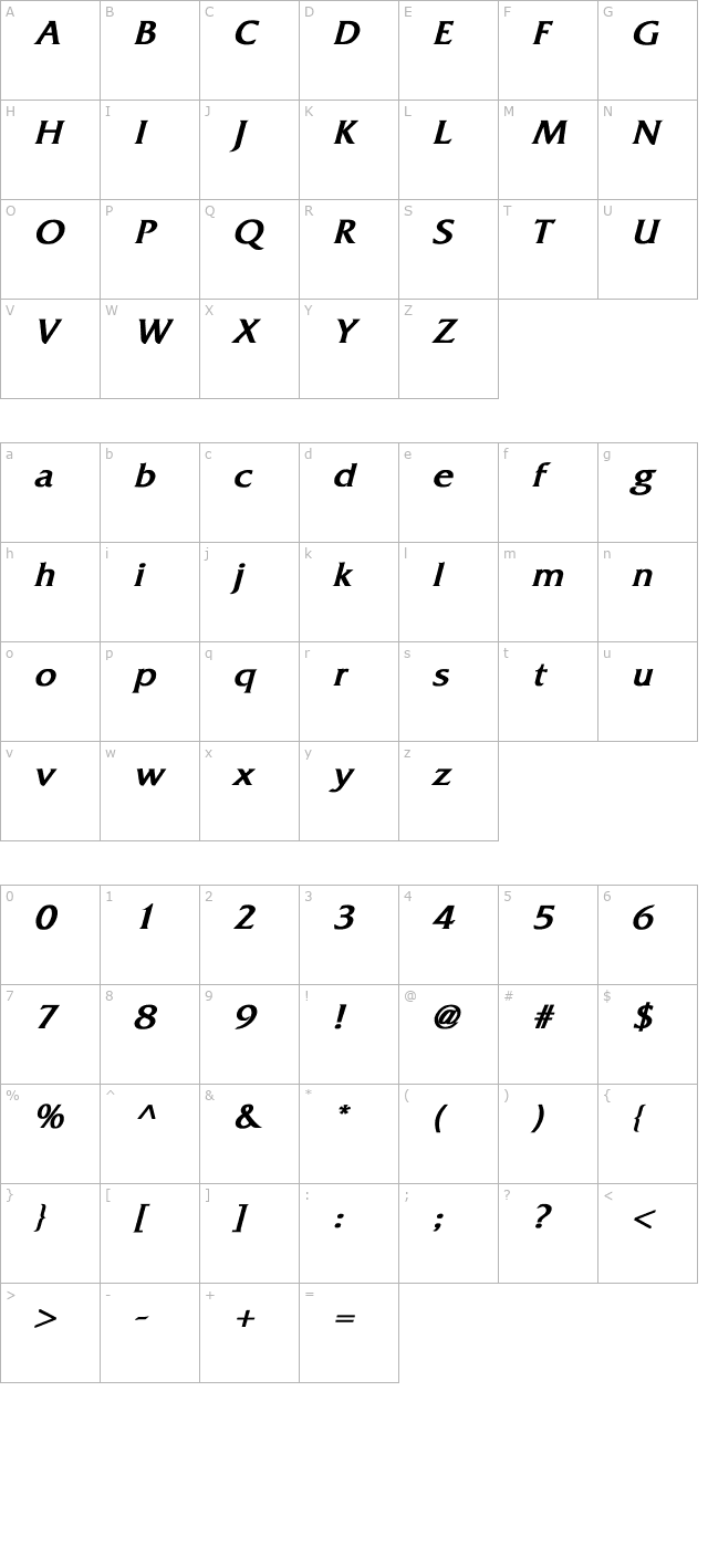 quartera-bold-italic character map