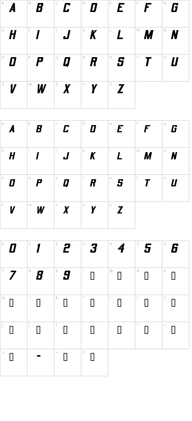 quarterback-oblique character map