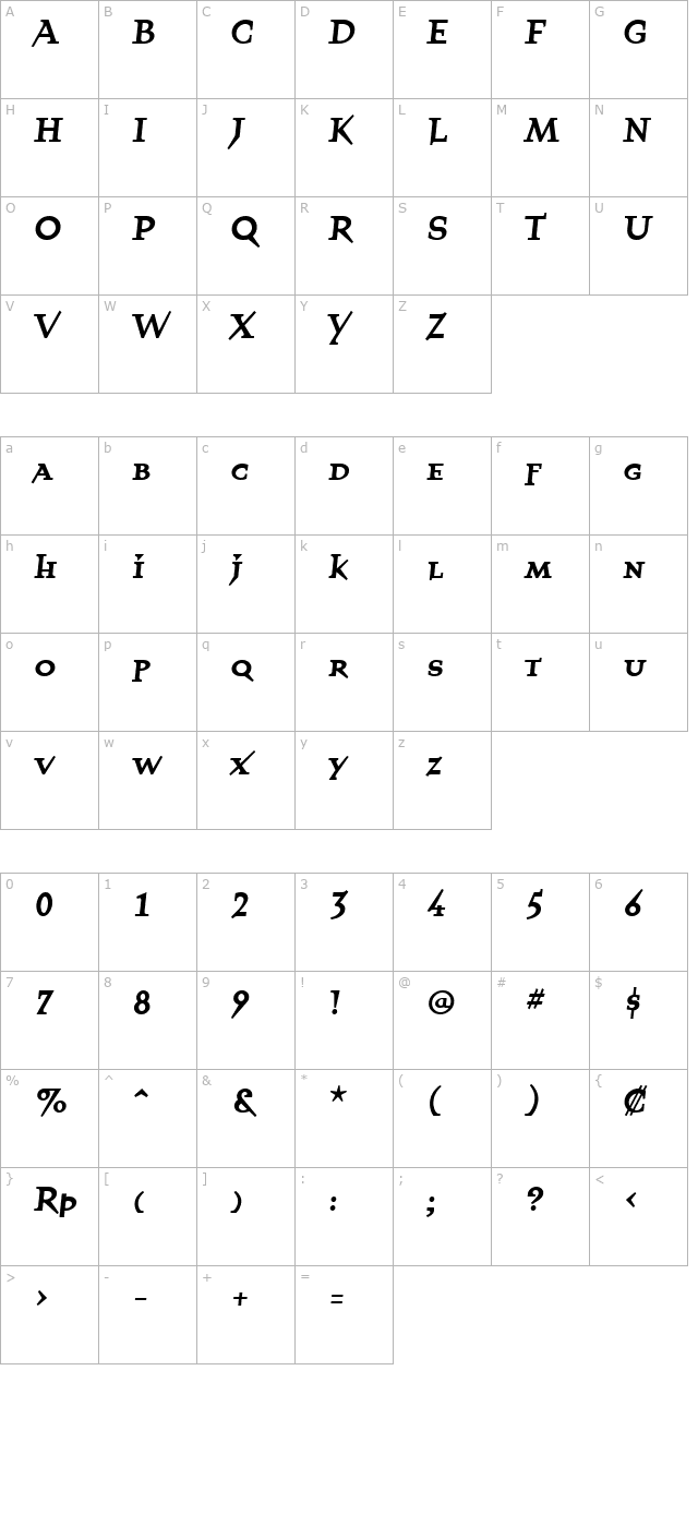 quartetsmallcapsbold character map