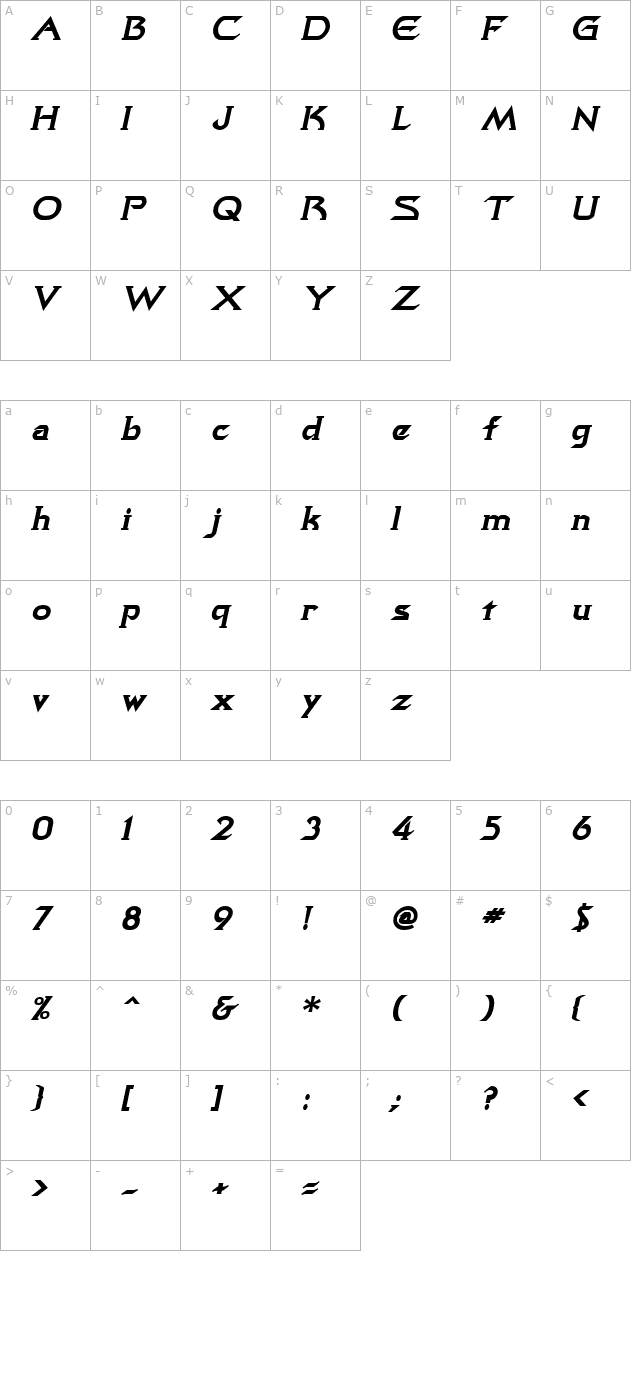 quasar-bolditalic character map