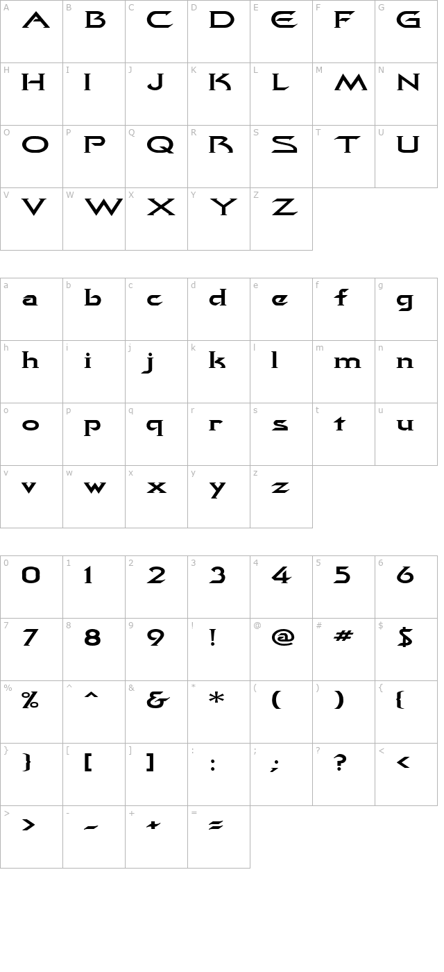 QuasarExtended character map