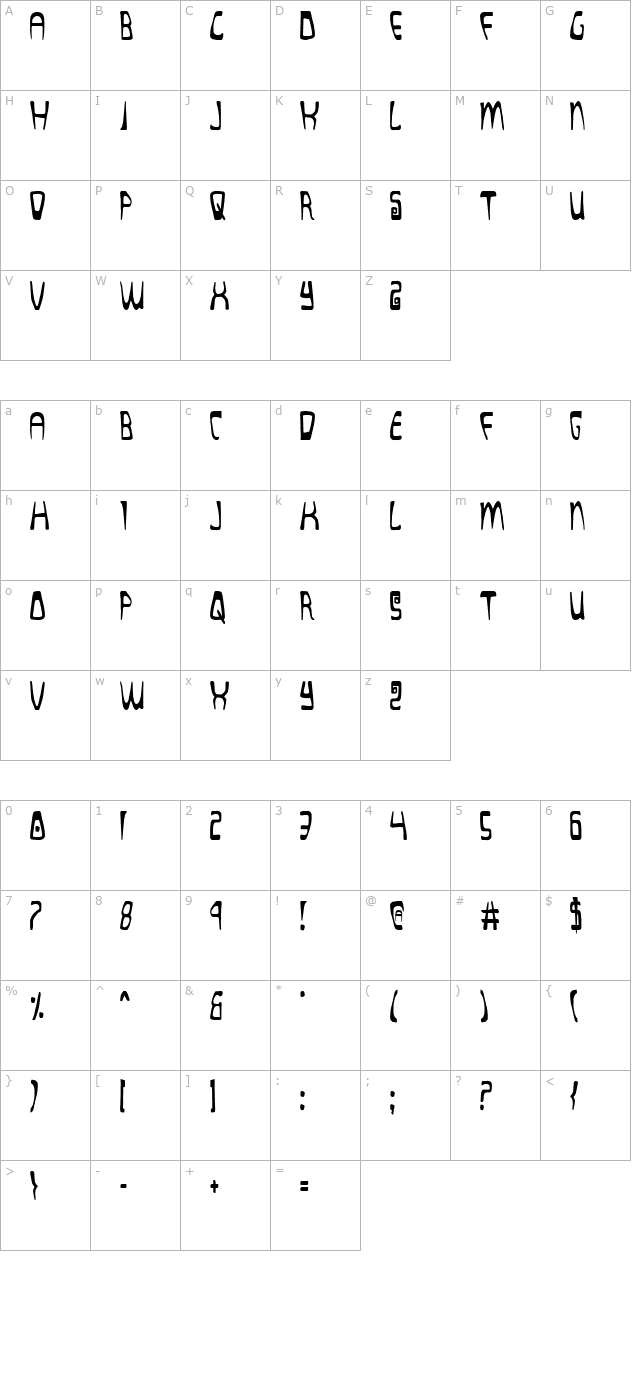 Quatl Condensed character map