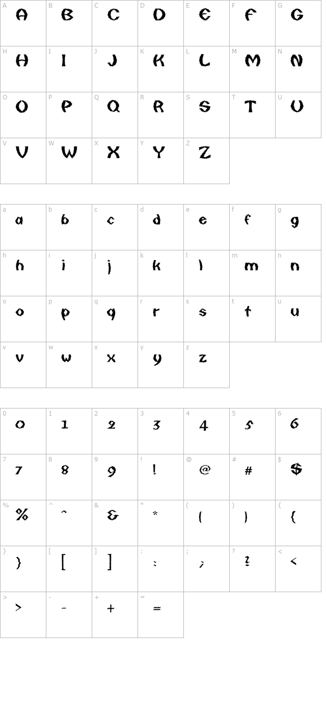 quaxy-bold-italic character map