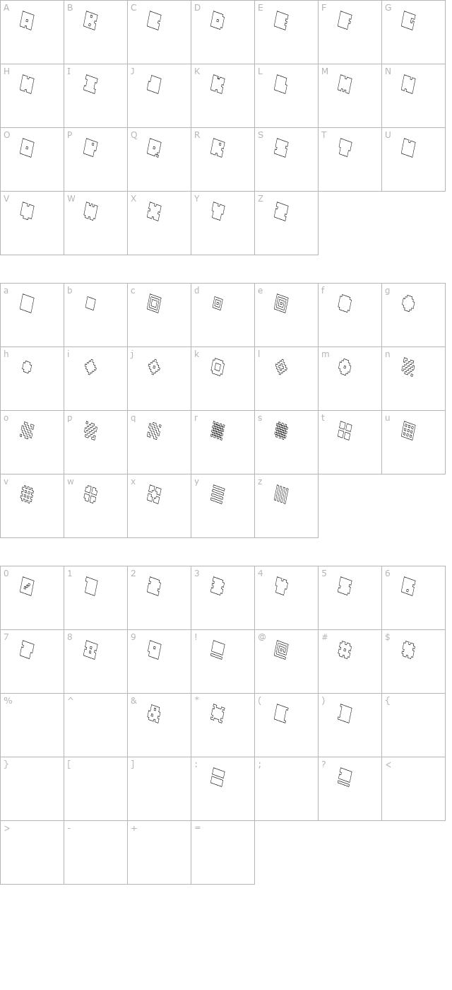 QUBE HOLLOW THIN ITALIC character map