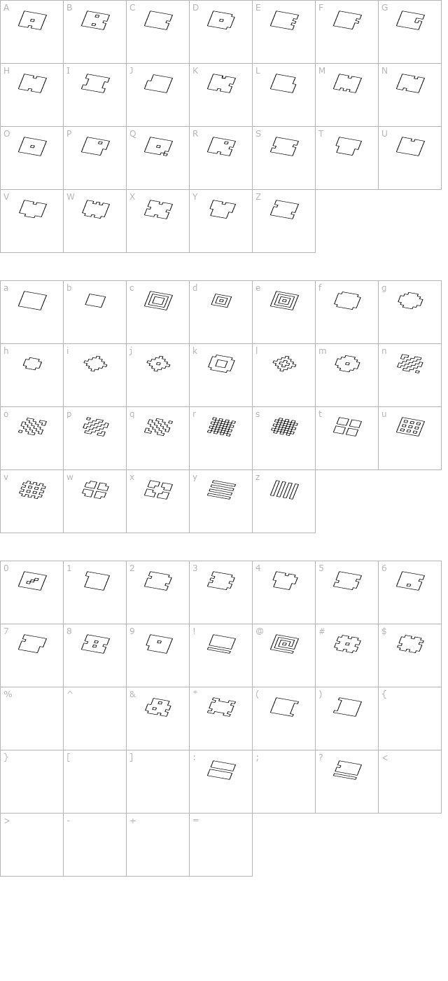 QUBE HOLLOW WIDE ITALIC character map