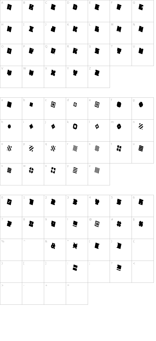 QUBE THIN ITALIC character map