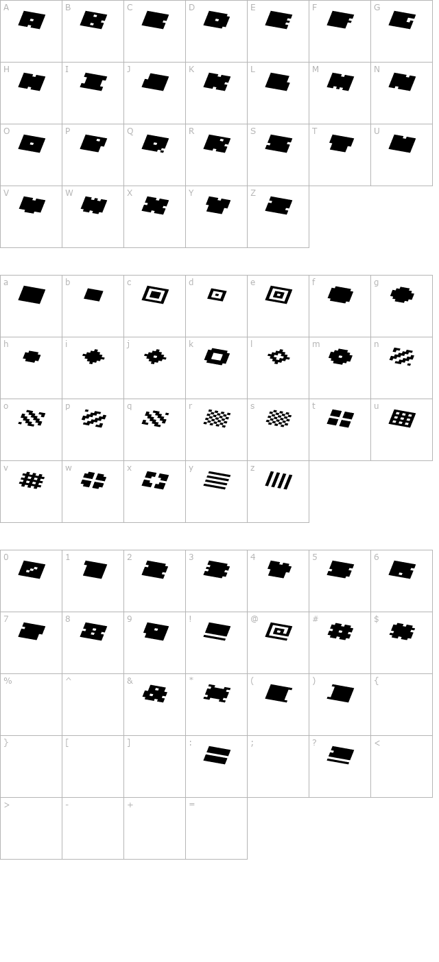 QUBE WIDE ITALIC character map