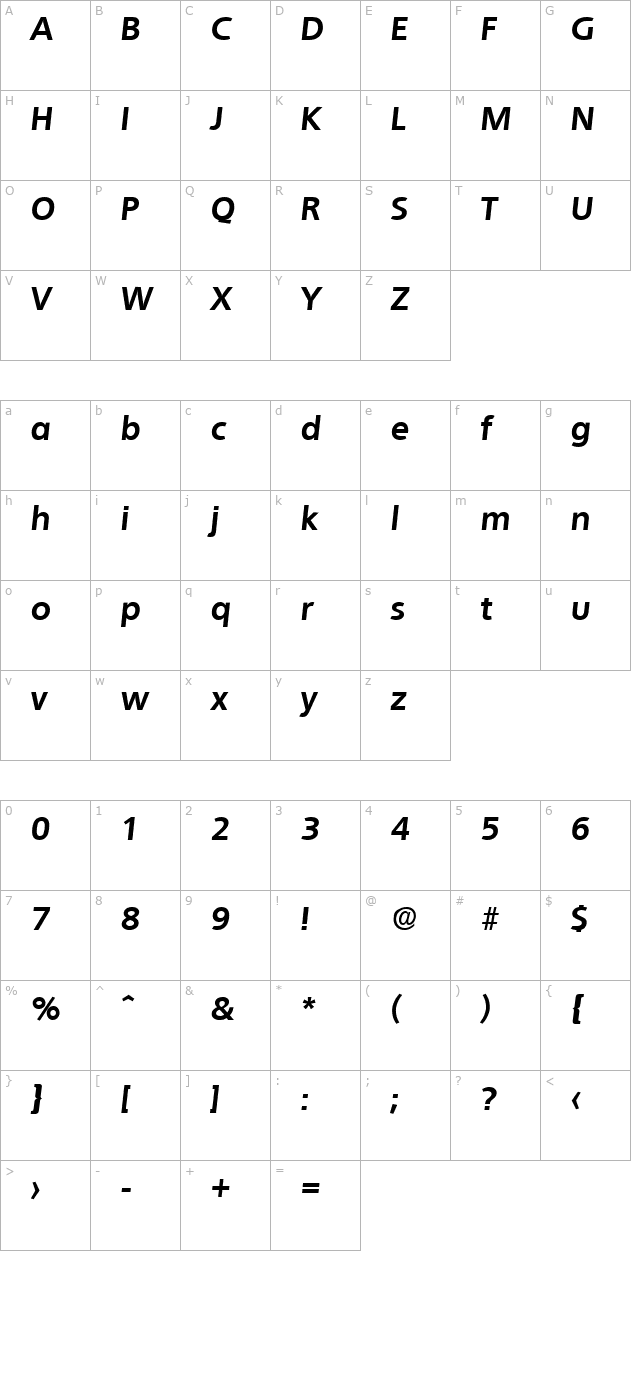 Quebec-BoldIta character map