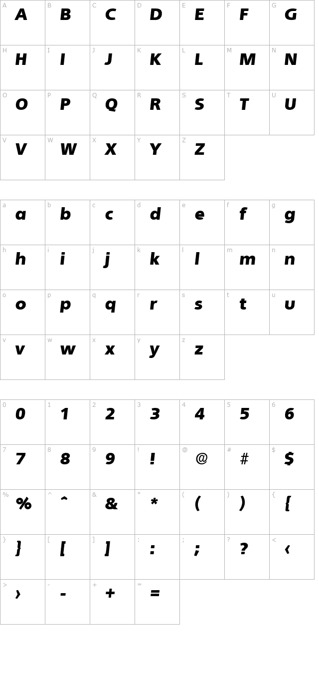 Quebec-Serial-Black-RegularItalic character map